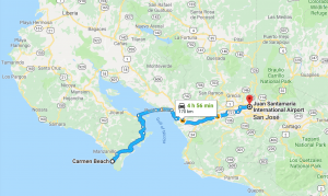 maps San Jose to Playa carmen, costa rica